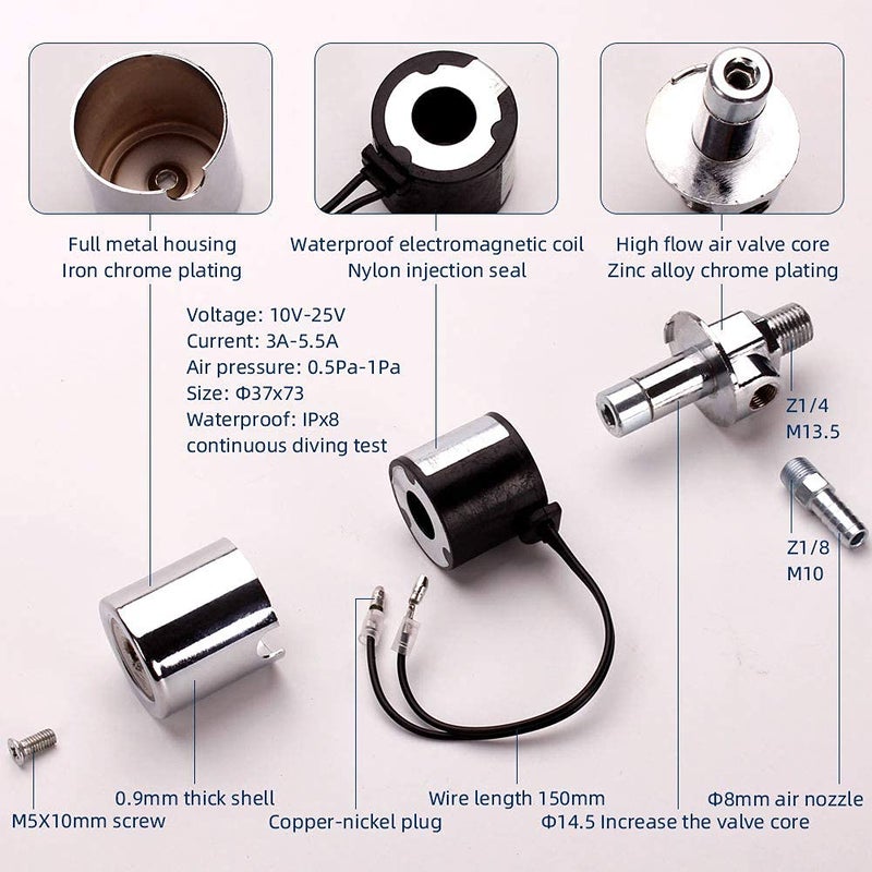 FARBIN صمام هوائي كهربائي FARBIN 1/4" NPT 12V/24V لصافرة القطار بغطاء معدني مطلي بالكروم (صمام سولينويد، 12V/24V) - Image 5